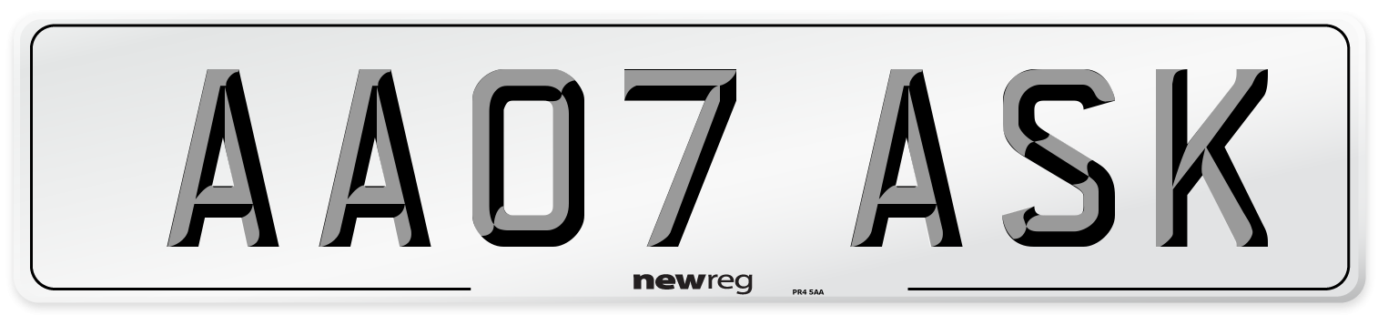AA07 ASK Number Plate from New Reg